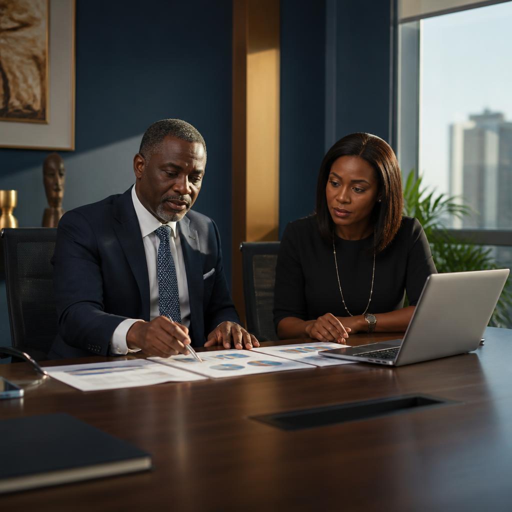 CEO reviewing financial intelligence